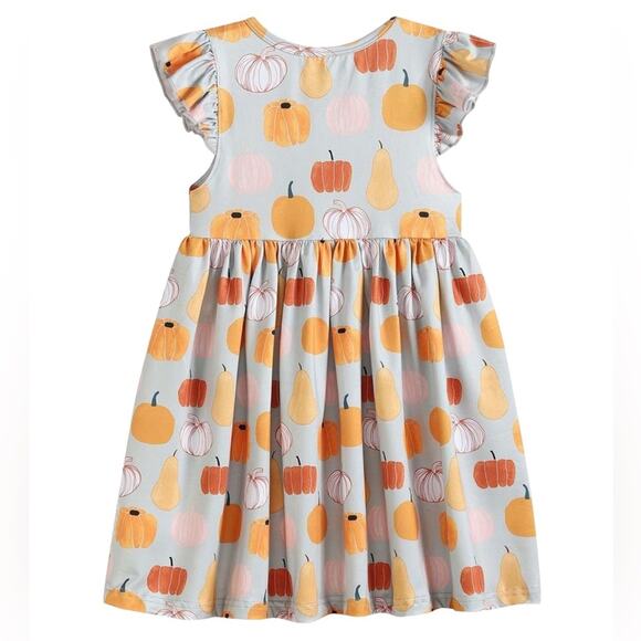 Girl's Orange & Gray Pumpkin A-Line Dress - Size 8 - Picture 2 of 7